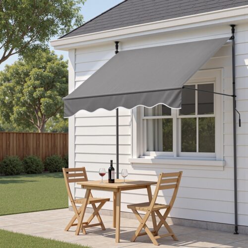 Instahut Window Fixed Pivot Arm Awning Outdoor Door Canopy 2X1.8M Grey - Image 7