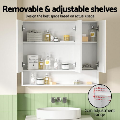 Cefito Bathroom Mirror Cabinet Medicine Adjustable Shelves Wall Hung 900x750mm White - Image 6