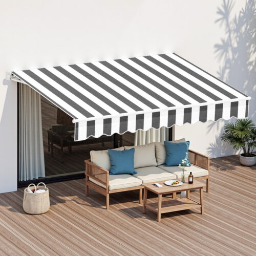 Instahut Retractable Folding Arm Awning Manual Sunshade 2.5Mx2M Grey White - Image 7