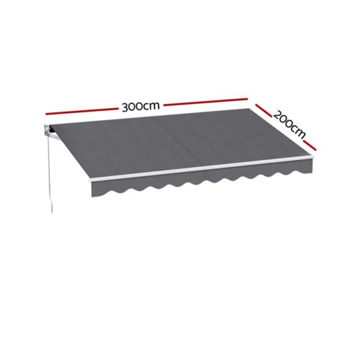 Instahut Retractable Folding Arm Awning Manual Sunshade 3M X 2M Grey - Image 2