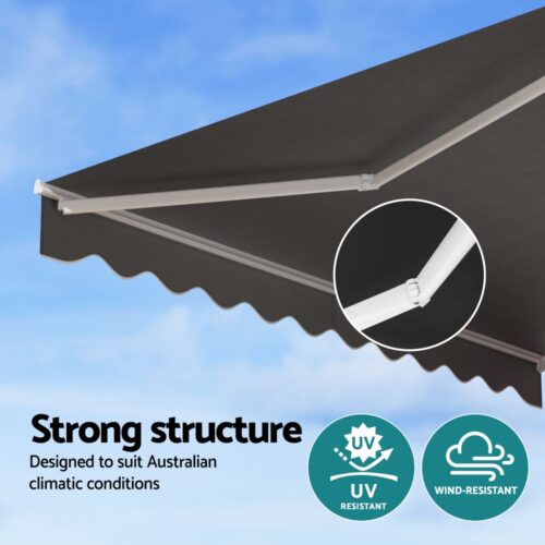 Instahut Retractable Folding Arm Awning Manual Sunshade 3M X 2M Grey - Image 5
