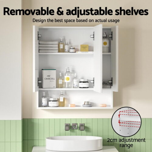 Cefito Bathroom Mirror Cabinet Medicine Adjustable Shelves Wall Hung 700x750mm White - Image 6