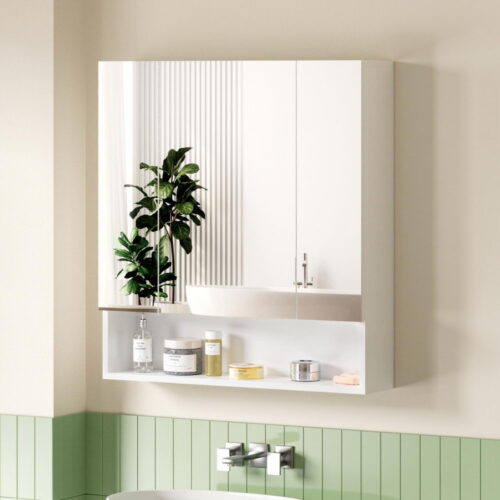 Cefito Bathroom Mirror Cabinet Medicine Adjustable Shelves Wall Hung 700x750mm White - Image 7