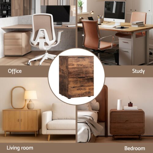 Artiss Filing Cabinet Files Storage Office Shelves File Organiser Rustic Brown 2 Drawer - Image 7