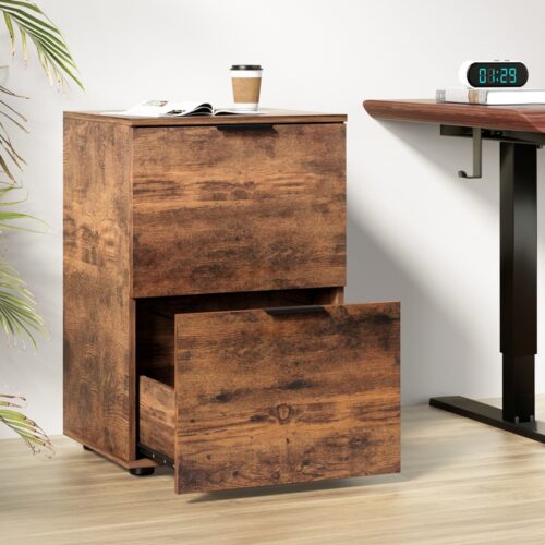 Artiss Filing Cabinet Files Storage Office Shelves File Organiser Rustic Brown 2 Drawer - Image 8
