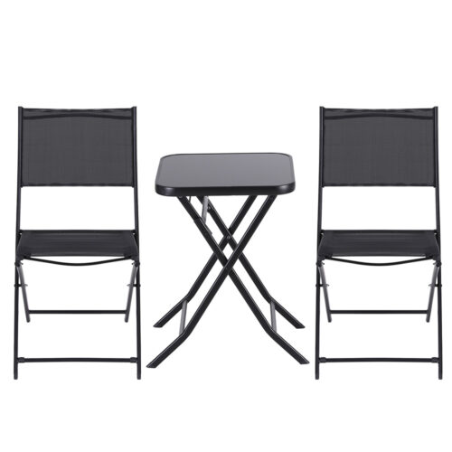 Gardeon Outdoor Bistro Set Folding Table and Chairs Patio Furniture Garden Steel Black - Image 3