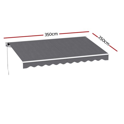Instahut Retractable Folding Arm Awning Manual Sunshade 3.5M X 2.5M Grey - Image 2