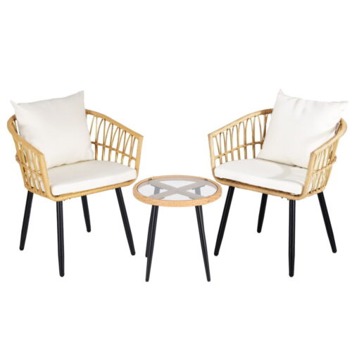 Gardeon 3PC Outdoor Bistro Set Patio Furniture Lounge Setting Table and Chairs Natural
