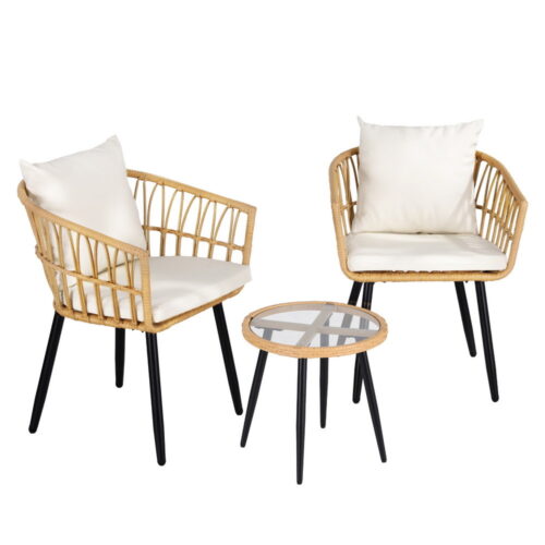 Gardeon 3PC Outdoor Bistro Set Patio Furniture Lounge Setting Table and Chairs Natural - Image 3