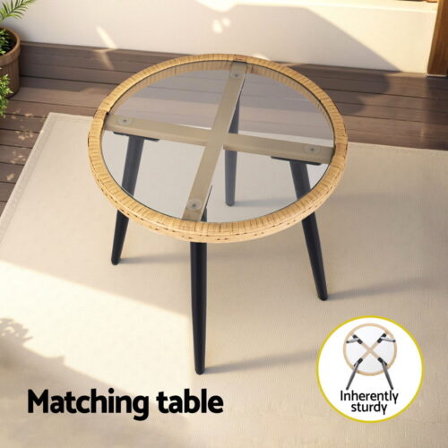 Gardeon 3PC Outdoor Bistro Set Patio Furniture Lounge Setting Table and Chairs Natural - Image 6