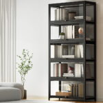 Artiss Display Cabinet 5-Tier Clear Storage Bookshelf Stand Rack Bookcase Black