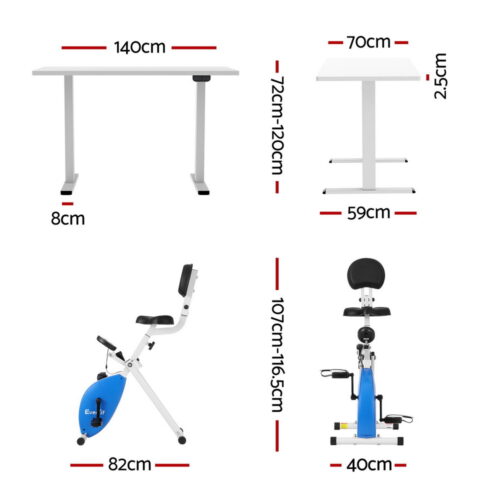 Artiss Under Desk Folding X-Bike with 140cm Automatic Standing Desk Magnetic Resistance White - Image 2