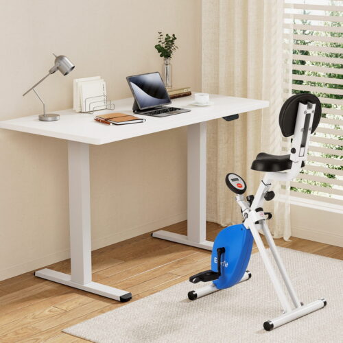 Artiss Under Desk Folding X-Bike with 140cm Automatic Standing Desk Magnetic Resistance White - Image 7