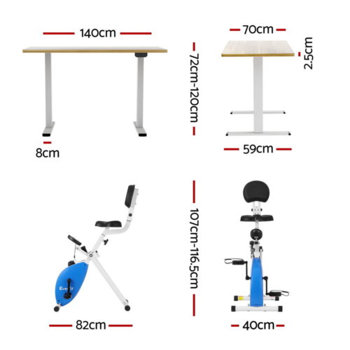 Artiss Under Desk Folding X-Bike with 140cm Automatic Standing Desk Magnetic Resistance Oak - Image 2