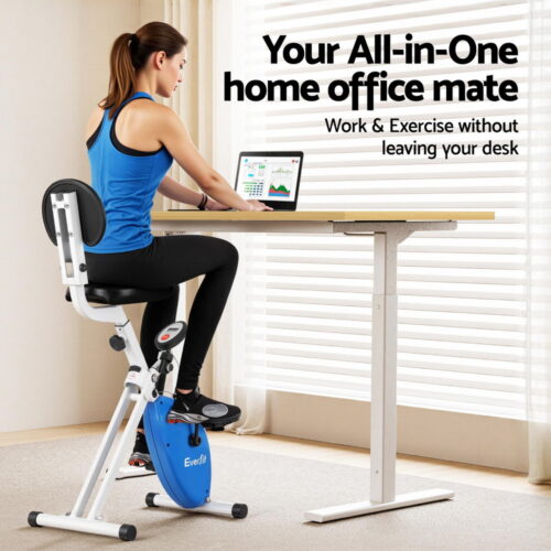 Artiss Under Desk Folding X-Bike with 140cm Automatic Standing Desk Magnetic Resistance Oak - Image 4