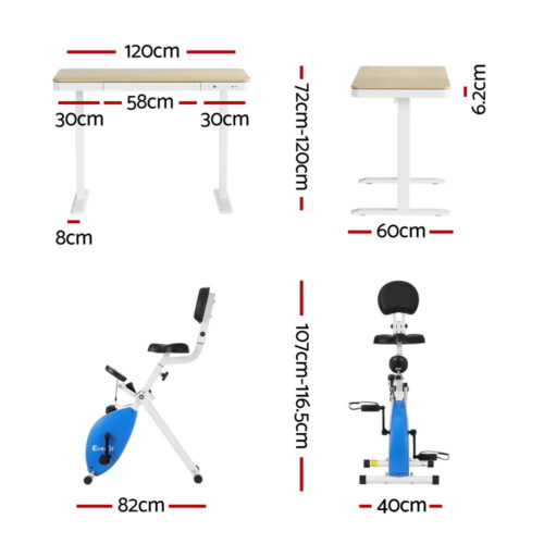 Artiss Under Desk Folding X-Bike with 120cm Automatic Standing Desk Magnetic Resistance Oak - Image 2