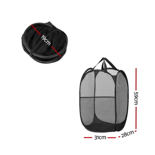 Artiss 2X Laundry Basket Hamper Foldable Black - Image 2