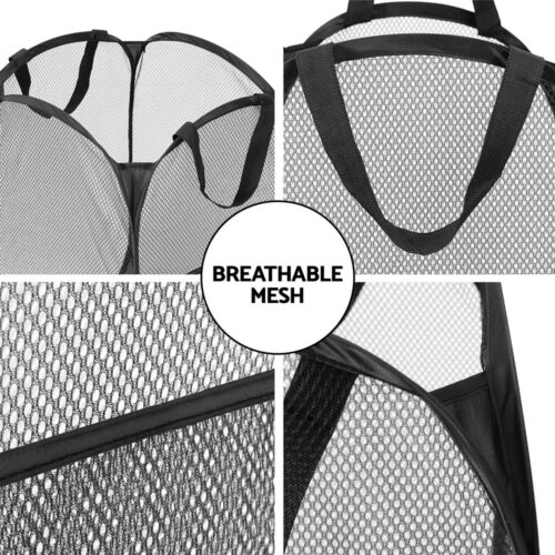 Artiss 2X Laundry Basket Hamper Foldable Black - Image 6