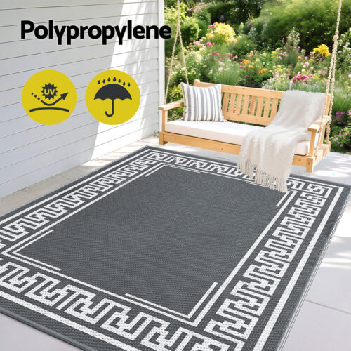 Gardeon Outdoor Rugs 152x244cm Large Carpet Reversible Area Mat PP Dual-Sided Patio Rug Greek Key - Image 4