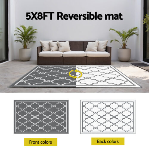 Gardeon Outdoor Rugs 152x244cm Large Carpet Reversible Area Mat PP Dual-Sided Patio Rug Maroc - Image 6