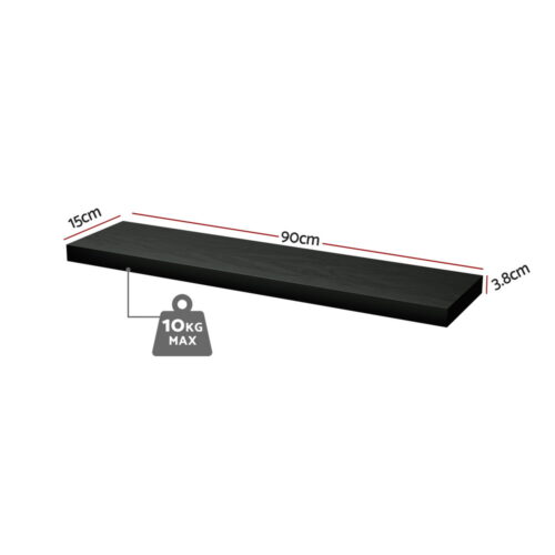 Artiss Floating Wall Shelf Set of 2 Black 90CM - Image 2