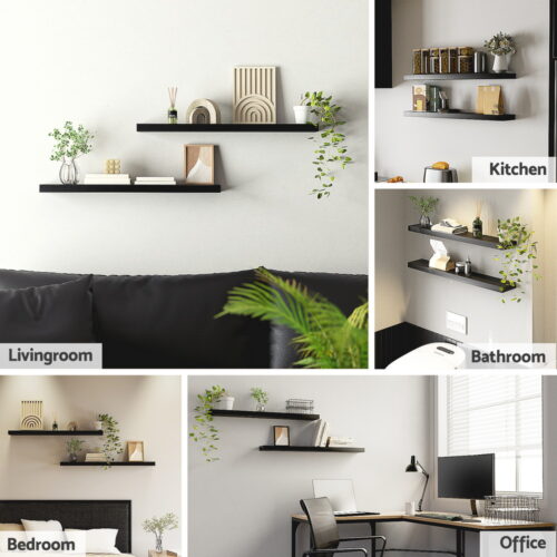 Artiss Floating Wall Shelf Set of 2 Black 90CM - Image 5