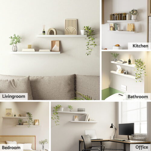 Artiss Floating Wall Shelf Set of 2 White 90CM - Image 5
