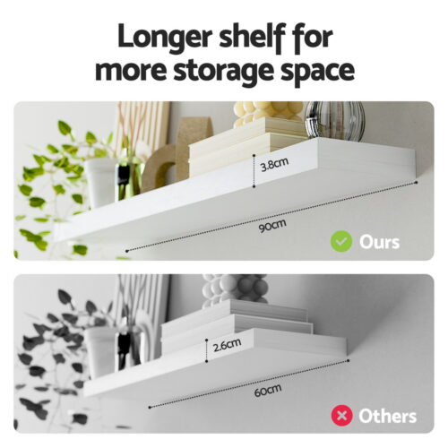 Artiss Floating Wall Shelf Set of 2 White 90CM - Image 6