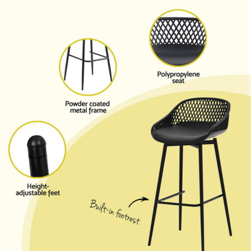 Gardeon 3PC Outdoor Bar Set Stools Dining Chairs Table Patio Furniture Bistro Set Black - Image 5