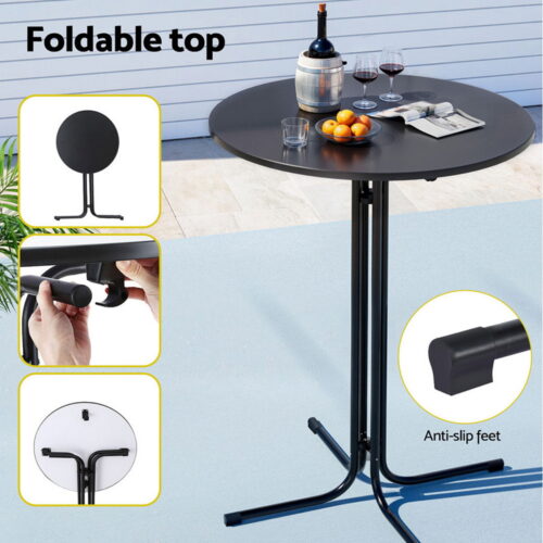 Gardeon 3PC Outdoor Bar Set Stools Dining Chairs Table Patio Furniture Bistro Set Black - Image 6