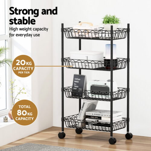 Artiss 4-Tier Shelving Unit Adjustable Garage Storage Kitchen Rack With Wheels - Image 6