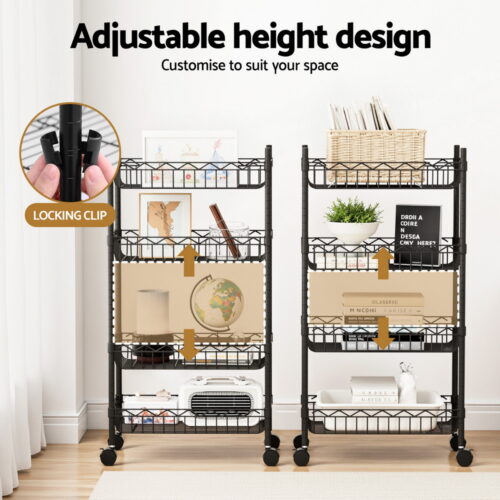 Artiss 4-Tier Shelving Unit Adjustable Garage Storage Kitchen Rack With Wheels - Image 7