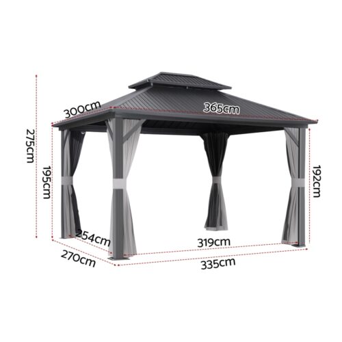 Instahut Gazebo 3x3.65m Canopy Outdoor Steel Frame Patio Tent Curtains Marquee Grey - Image 2