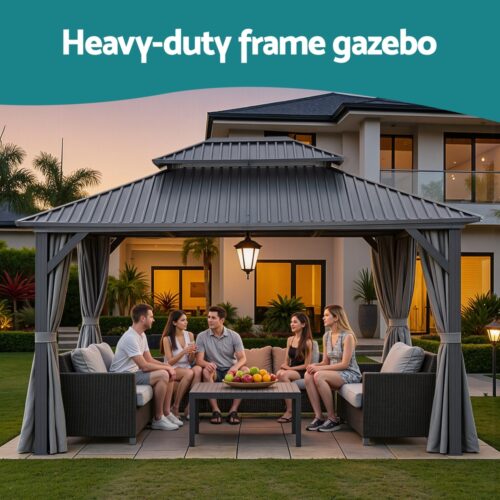 Instahut Gazebo 3x3.65m Canopy Outdoor Steel Frame Patio Tent Curtains Marquee Grey - Image 4