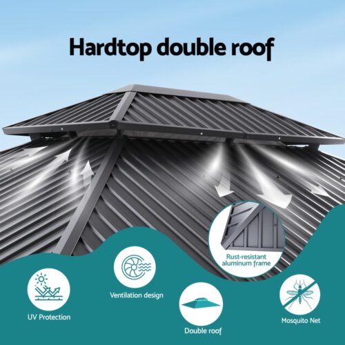 Instahut Gazebo 3x3.65m Canopy Outdoor Steel Frame Patio Tent Curtains Marquee Grey - Image 5