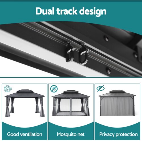 Instahut Gazebo 3x3.65m Canopy Outdoor Steel Frame Patio Tent Curtains Marquee Grey - Image 6