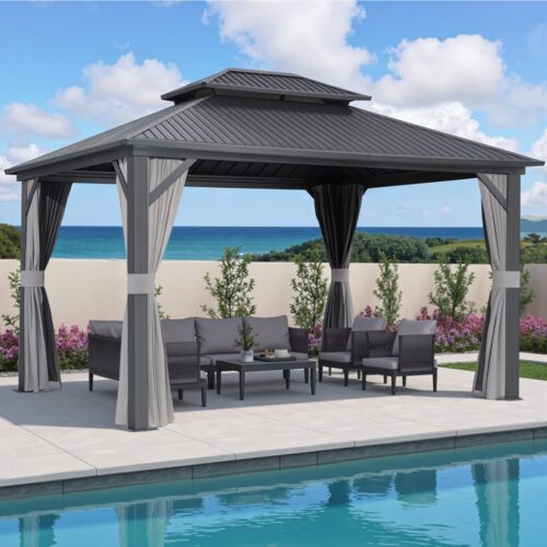 Instahut Gazebo 3x3.65m Canopy Outdoor Steel Frame Patio Tent Curtains Marquee Grey - Image 7