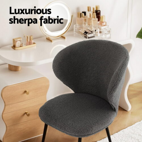 Artiss 4x Dining Chairs Sherpa Boucle Wing Back Grey - Image 5