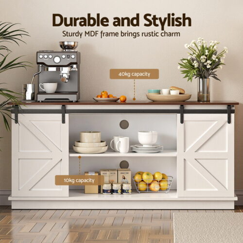 Artiss Buffet Sideboard Storage Cabinet Kitchen Cupboard Sliding Doors White - Image 6