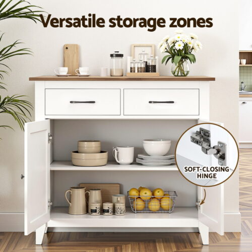 Artiss Buffet Sideboard Storage Cabinet Kitchen Cupboard Hallway 2 Drawers White - Image 5