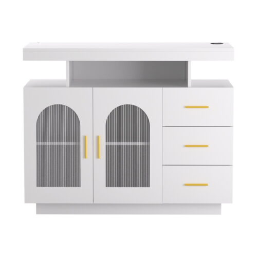 Artiss Buffet Sideboard Cabinet LED Clear Door Kitchen Storage Drawers White - Image 4