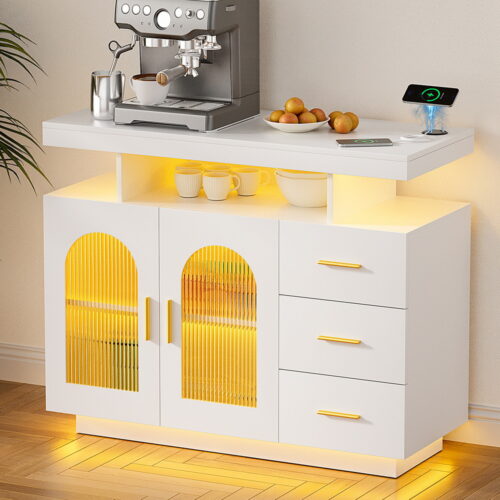 Artiss Buffet Sideboard Cabinet LED Clear Door Kitchen Storage Drawers White - Image 8