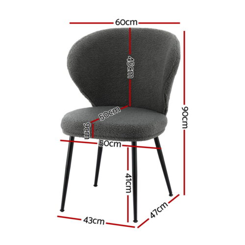 Artiss 2x Dining Chairs Sherpa Boucle Wing Back Grey - Image 2
