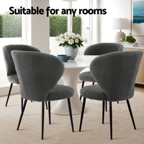 Artiss 2x Dining Chairs Sherpa Boucle Wing Back Grey - Image 6