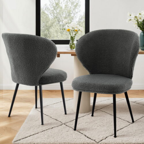 Artiss 2x Dining Chairs Sherpa Boucle Wing Back Grey - Image 7