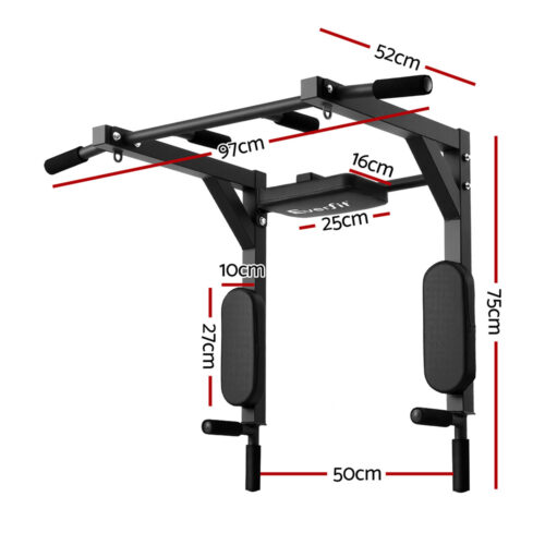 Everfit Pull Up Bar Dip Station Multi Gym 150kg Home Power Station Black Red - Image 2