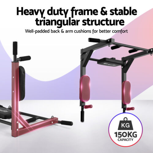 Everfit Pull Up Bar Dip Station Multi Gym 150kg Home Power Station Black Red - Image 5