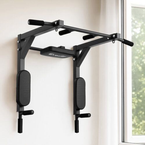 Everfit Pull Up Bar Dip Station Multi Gym 150kg Home Power Station Black Red - Image 7