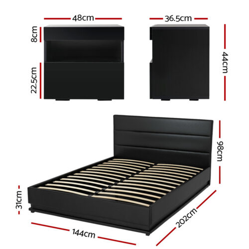 Artiss RGB LED Double Bed Frame with Beside Table Set 16 Colour Mood Lighting - Image 2