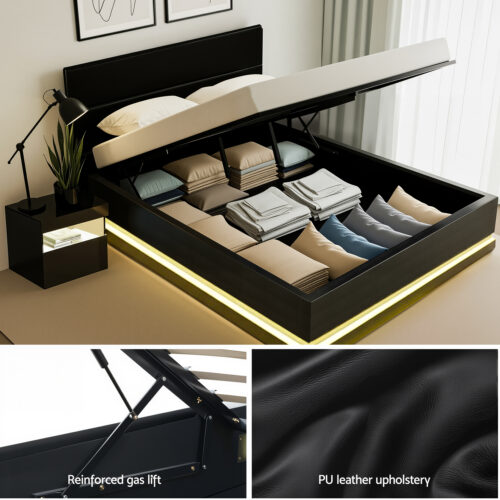 Artiss RGB LED Double Bed Frame with Beside Table Set 16 Colour Mood Lighting - Image 5